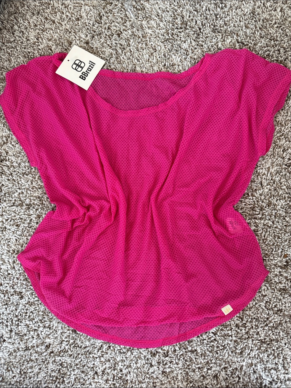 Fuchsia Mesh Short-Sleeve Blouse